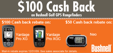 Up to $100 Cash Back on Busnell Golf GPS Rangefinders
